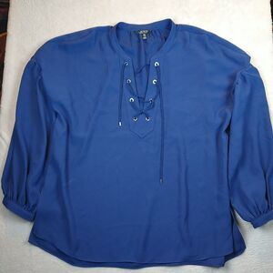 Lauren Ralph Lauren Tunic Blouse Women's XXL 2xl Blue Tie Front Flowy